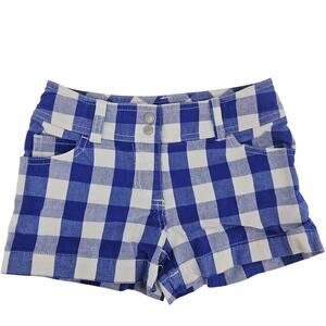 Mini Boden girls' gingham checkered shorts royal blue white pattern 8 Y 4023